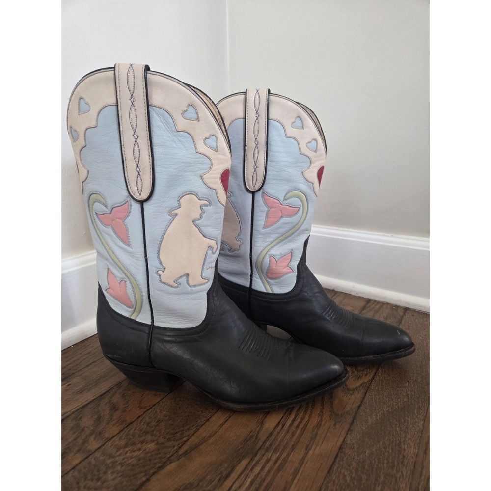 Larry Mahan thinking cowboy inlay cowboy Boots Women's 7.5M cottagecore cowgirl